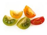 Bunte Tomaten Viertel, rot, gelb, grün und orange