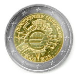 2 Euro-Münze: 10 Jahre Euro Bargeld